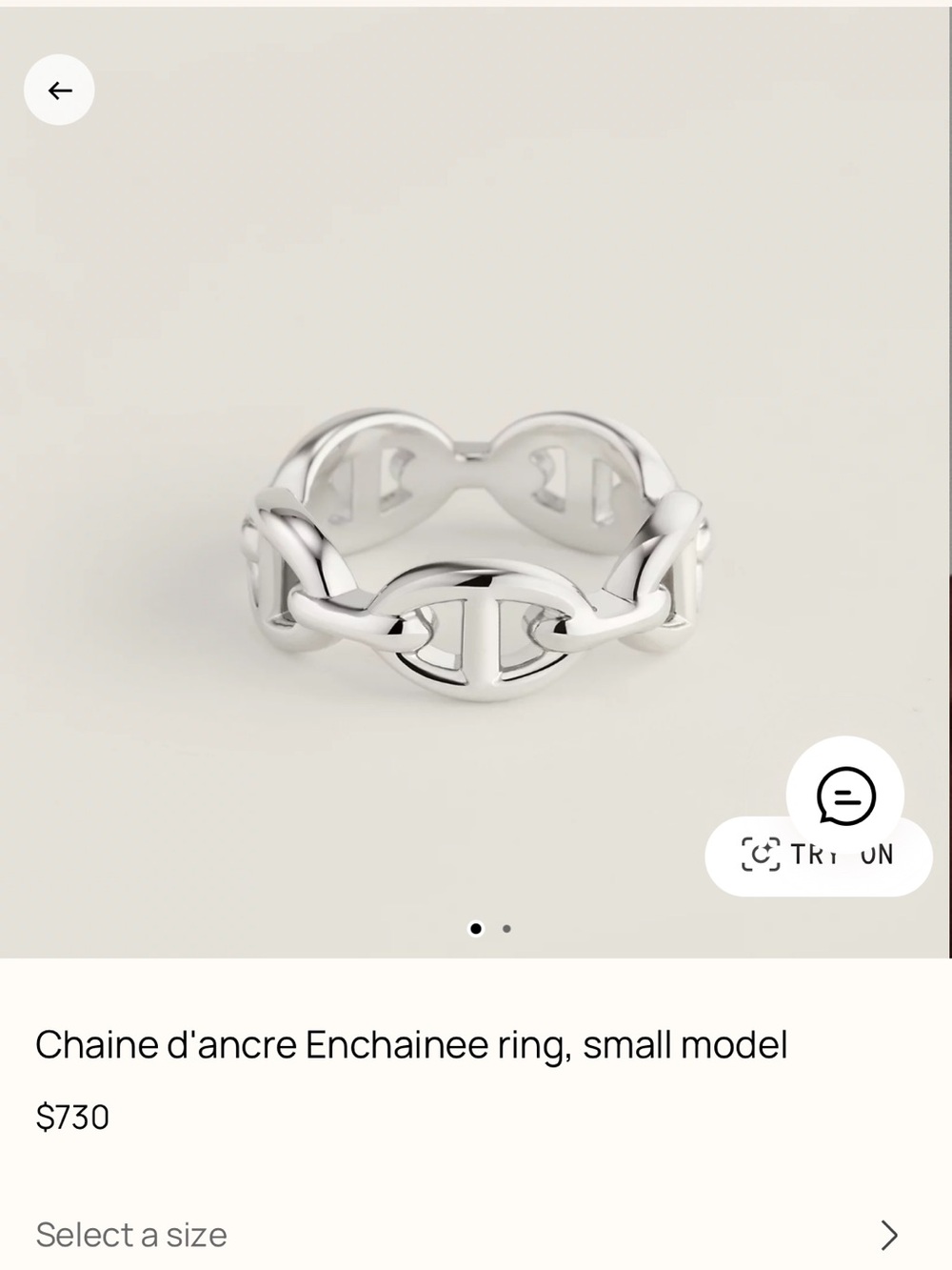 Hermes Chaine d’Ancre Enchainee Small Silver Ring size 58